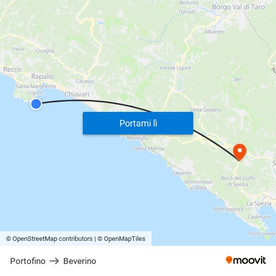 Portofino to Beverino map
