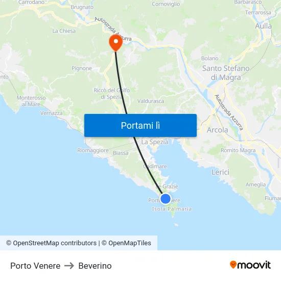 Porto Venere to Beverino map