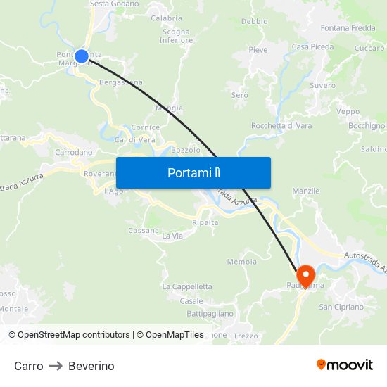 Carro to Beverino map