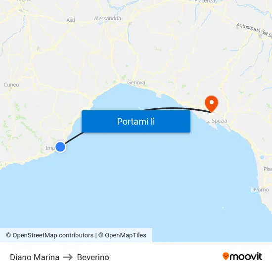Diano Marina to Beverino map