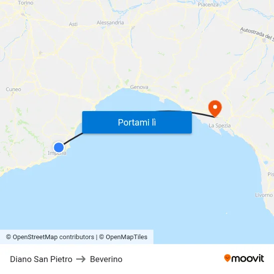 Diano San Pietro to Beverino map