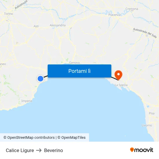 Calice Ligure to Beverino map