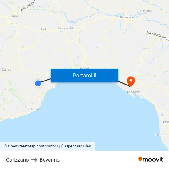 Calizzano to Beverino map