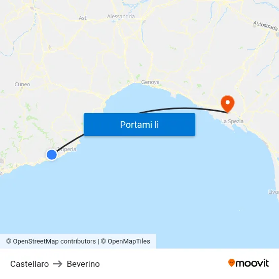 Castellaro to Beverino map