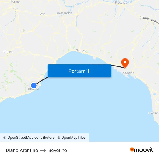 Diano Arentino to Beverino map