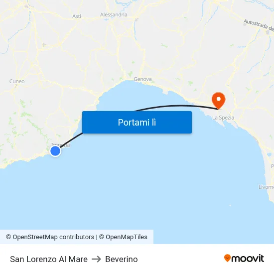 San Lorenzo Al Mare to Beverino map