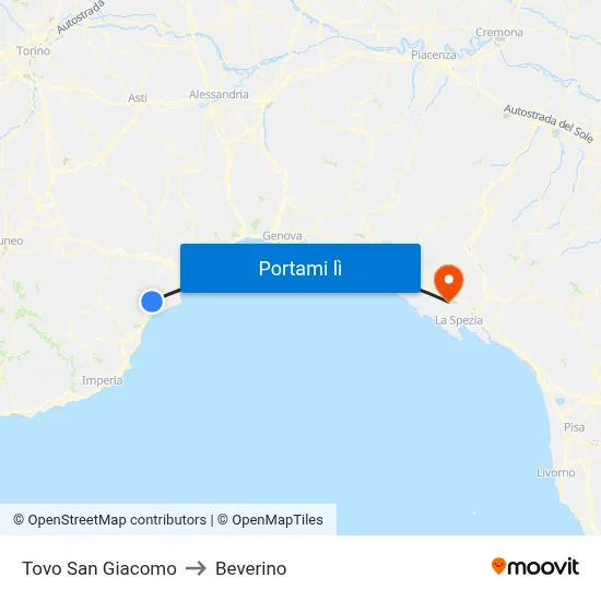 Tovo San Giacomo to Beverino map