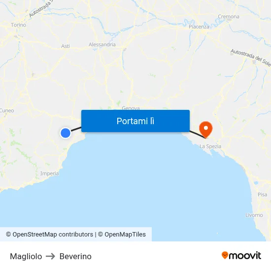 Magliolo to Beverino map
