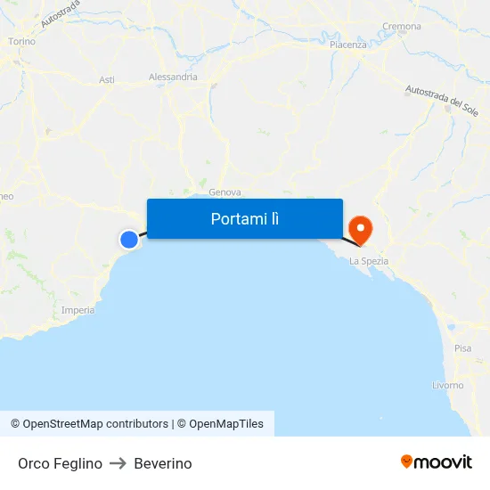Orco Feglino to Beverino map