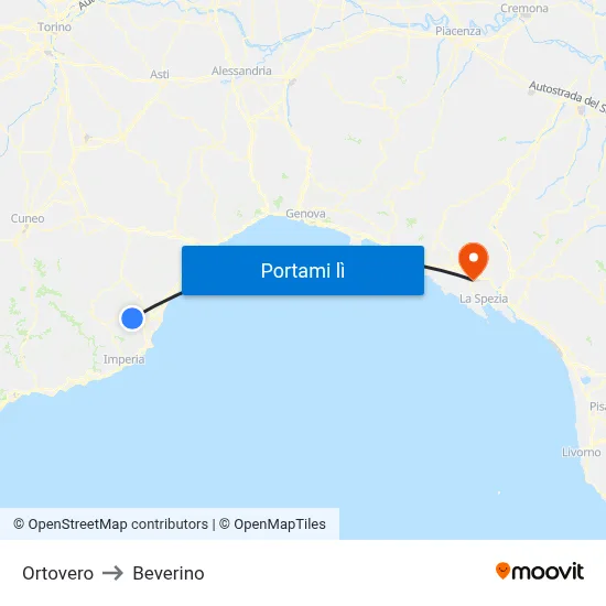 Ortovero to Beverino map