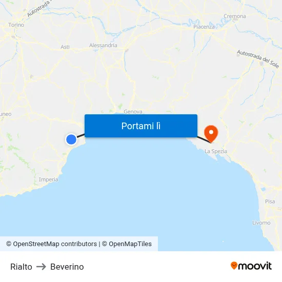 Rialto to Beverino map