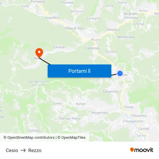 Cesio to Rezzo map