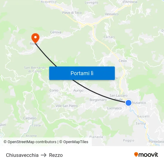 Chiusavecchia to Rezzo map