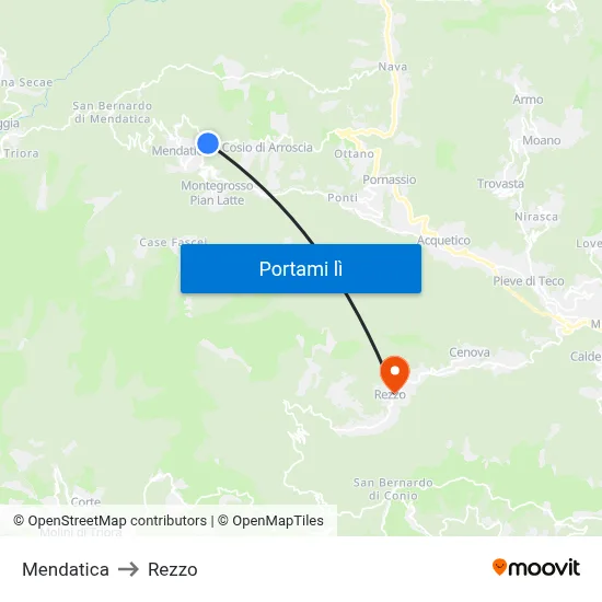 Mendatica to Rezzo map