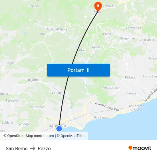 San Remo to Rezzo map