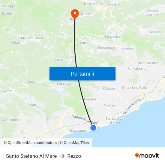 Santo Stefano Al Mare to Rezzo map