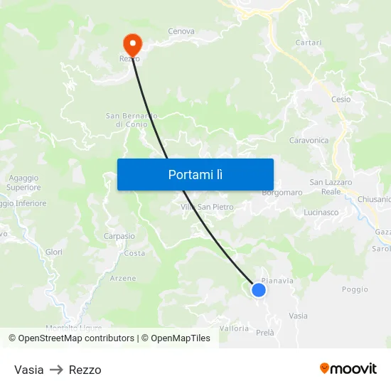 Vasia to Rezzo map