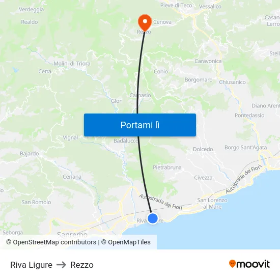 Riva Ligure to Rezzo map