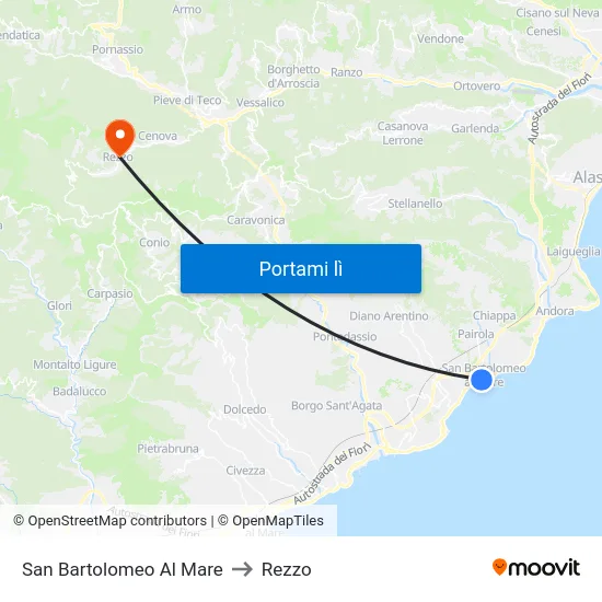 San Bartolomeo Al Mare to Rezzo map