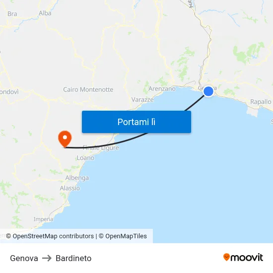 Genova to Bardineto map