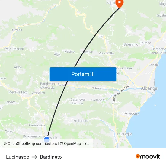 Lucinasco to Bardineto map
