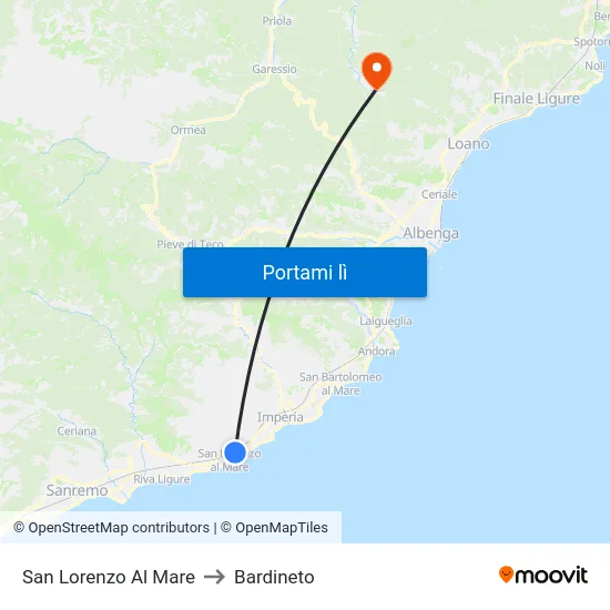 San Lorenzo Al Mare to Bardineto map