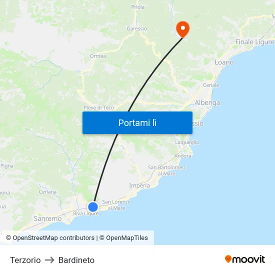 Terzorio to Bardineto map