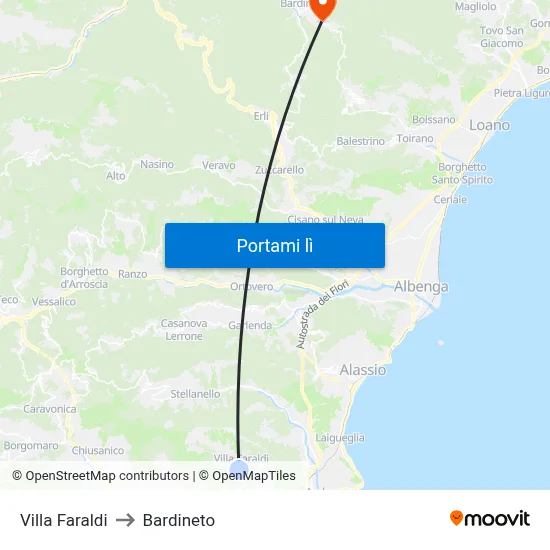 Villa Faraldi to Bardineto map