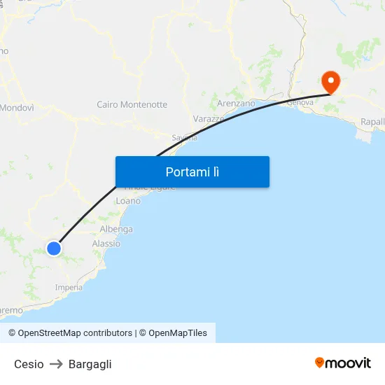 Cesio to Bargagli map