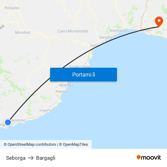 Seborga to Bargagli map