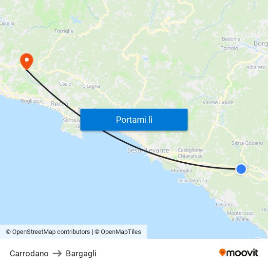 Carrodano to Bargagli map