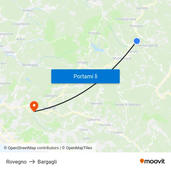Rovegno to Bargagli map