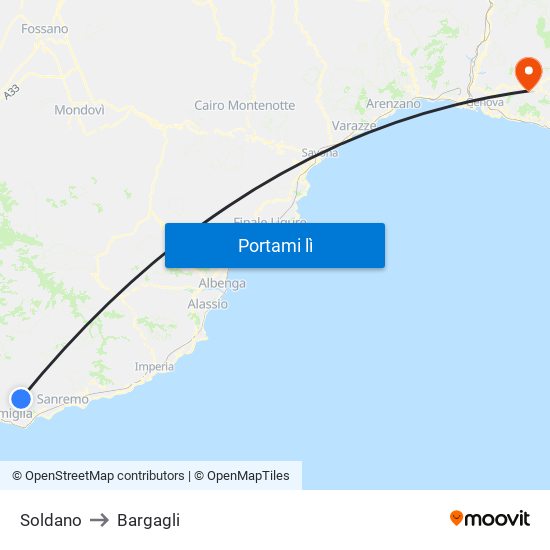 Soldano to Bargagli map