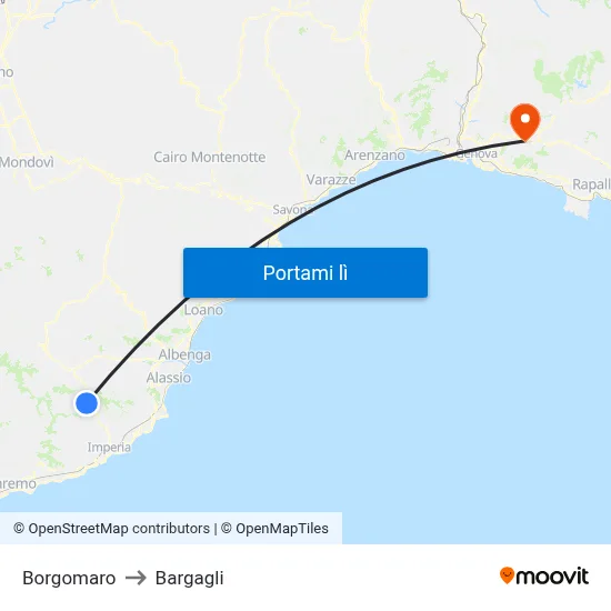 Borgomaro to Bargagli map