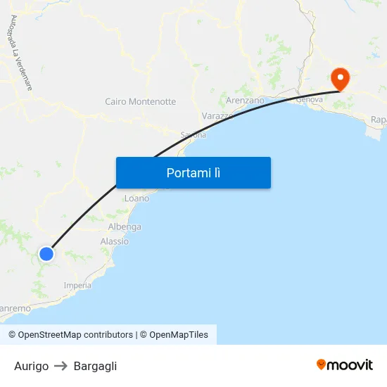 Aurigo to Bargagli map