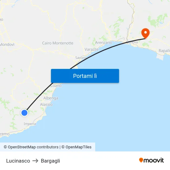 Lucinasco to Bargagli map