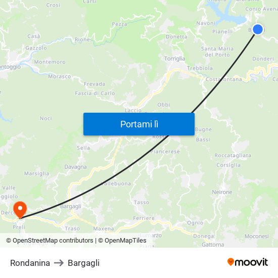 Rondanina to Bargagli map