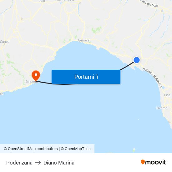 Podenzana to Diano Marina map