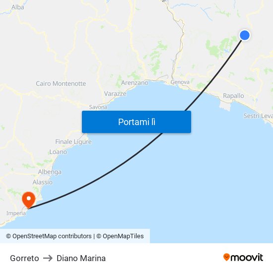 Gorreto to Diano Marina map
