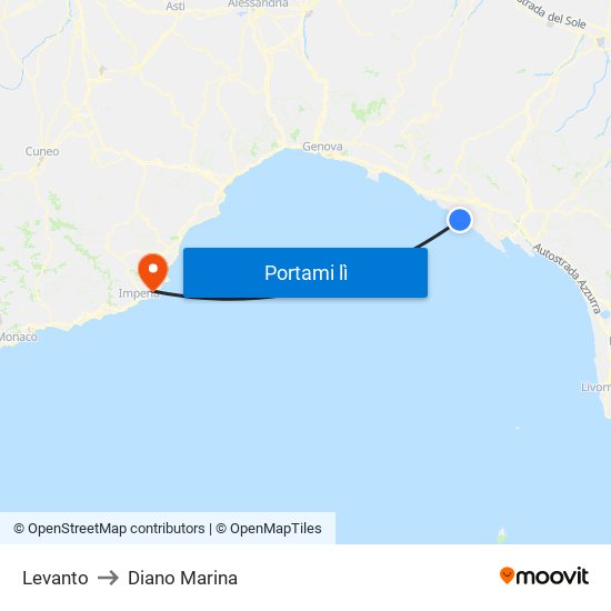 Levanto to Diano Marina map