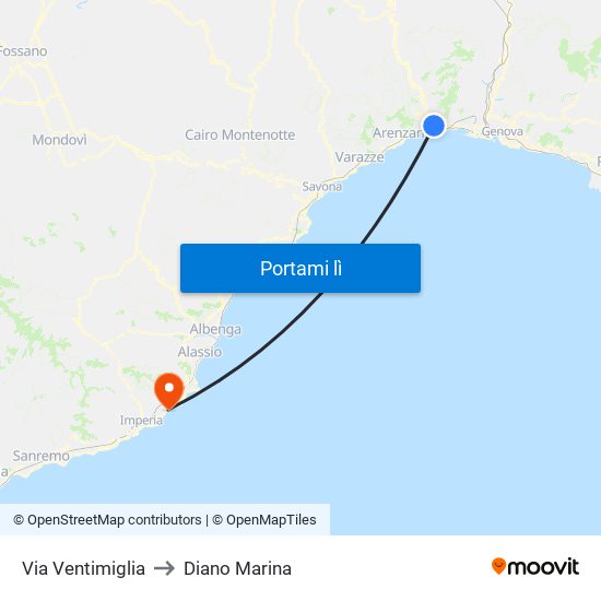 Via Ventimiglia to Diano Marina map