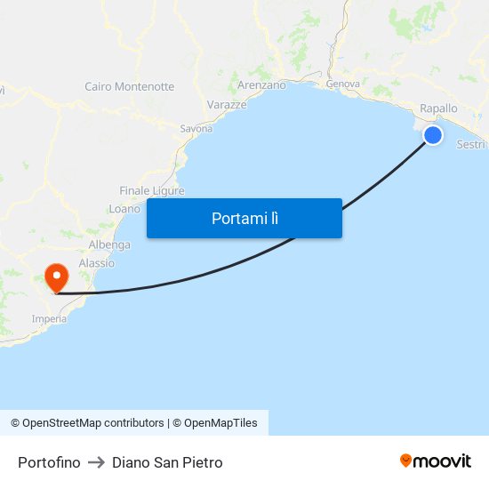 Portofino to Diano San Pietro map