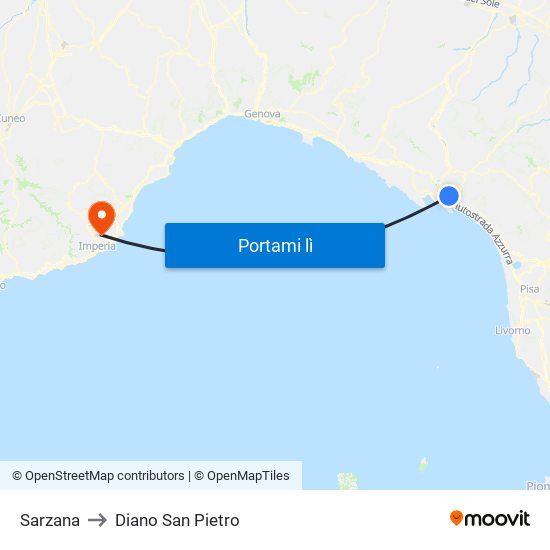 Sarzana to Diano San Pietro map