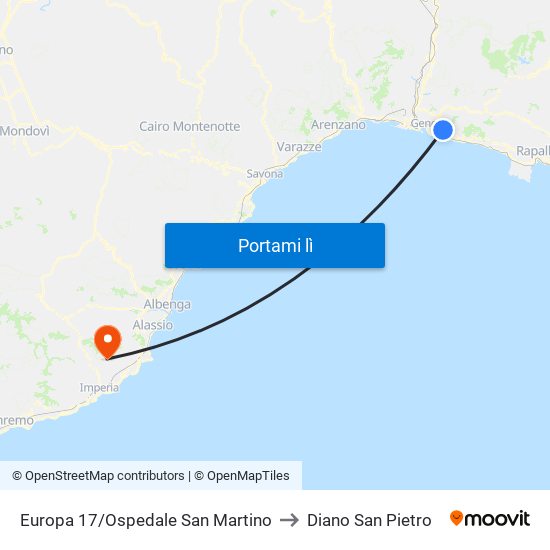 Europa 17/Ospedale San Martino to Diano San Pietro map