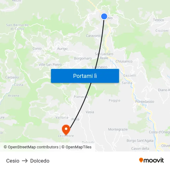 Cesio to Dolcedo map