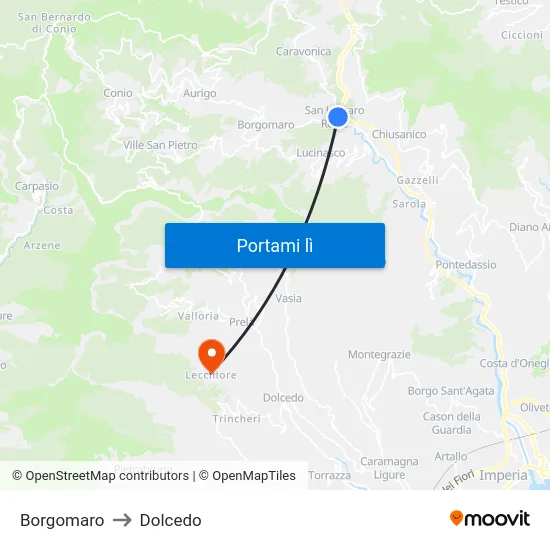 Borgomaro to Dolcedo map