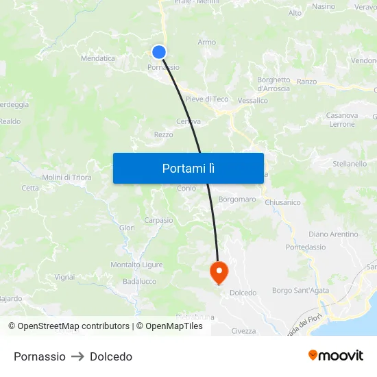 Pornassio to Dolcedo map