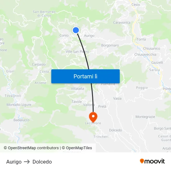 Aurigo to Dolcedo map