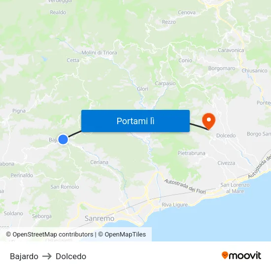 Bajardo to Dolcedo map