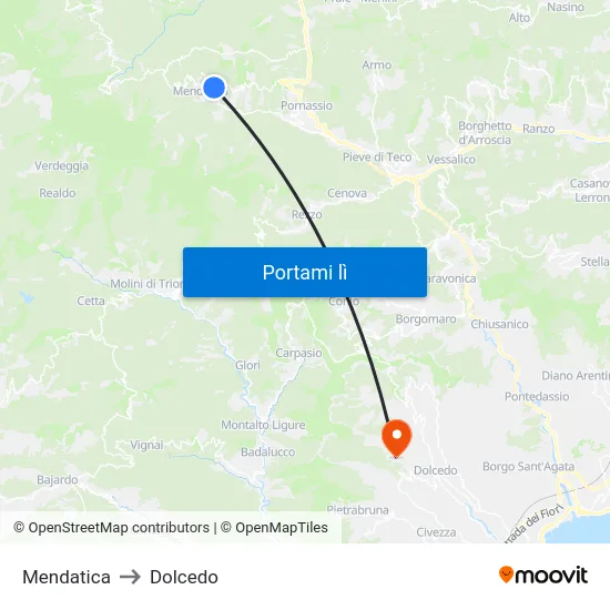 Mendatica to Dolcedo map